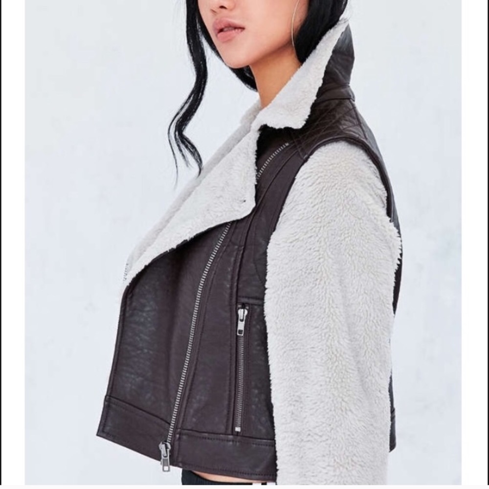 Leather / teddy soft Chocolate Moto Bomber Jacket